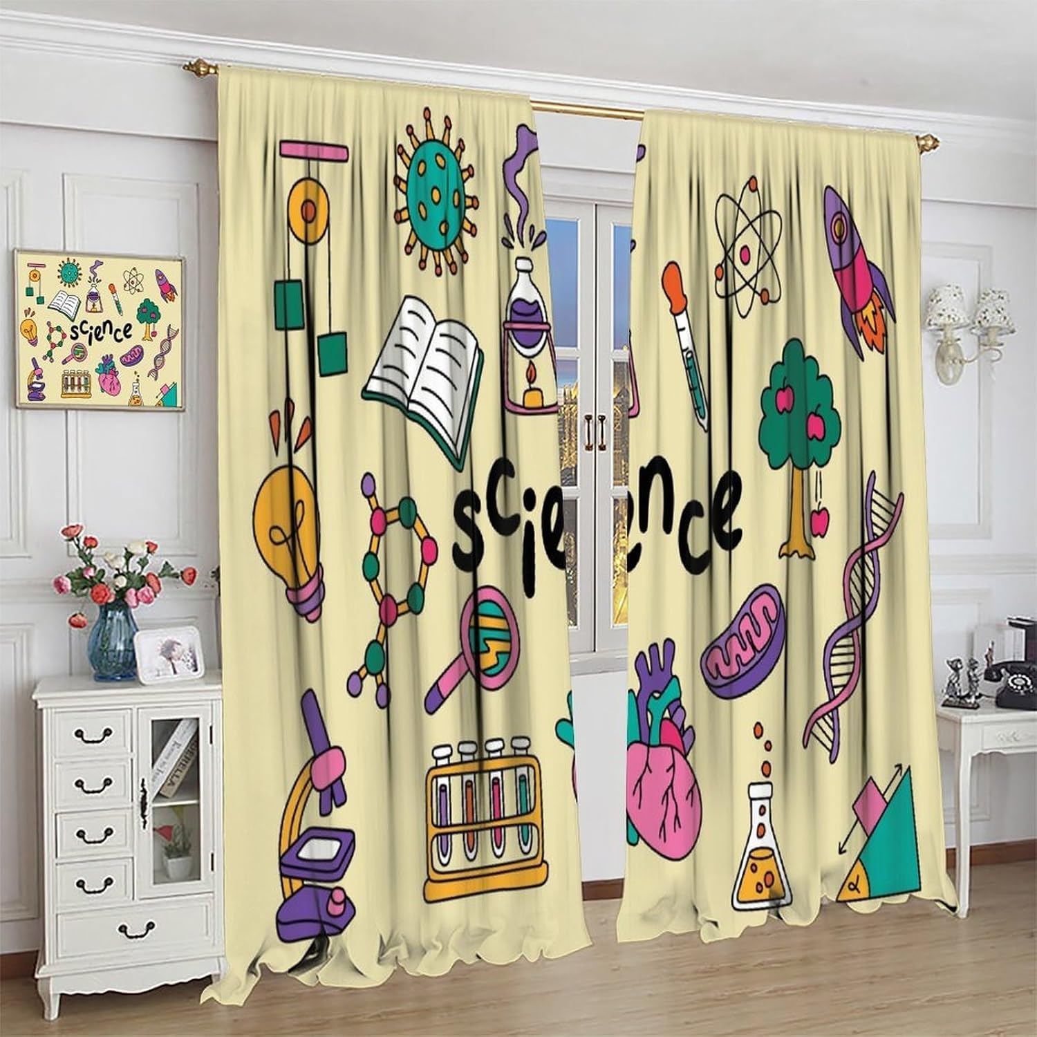 Cortinas con temática de cienc - Science Nursery reseña y precio