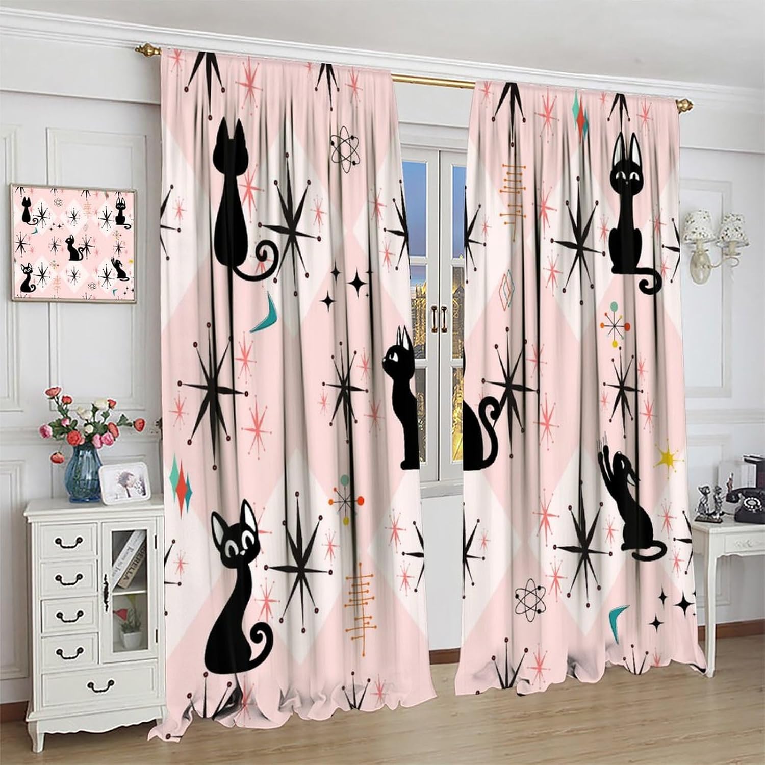 Cortinas con un diseño geométr - Science Nursery reseña y precio